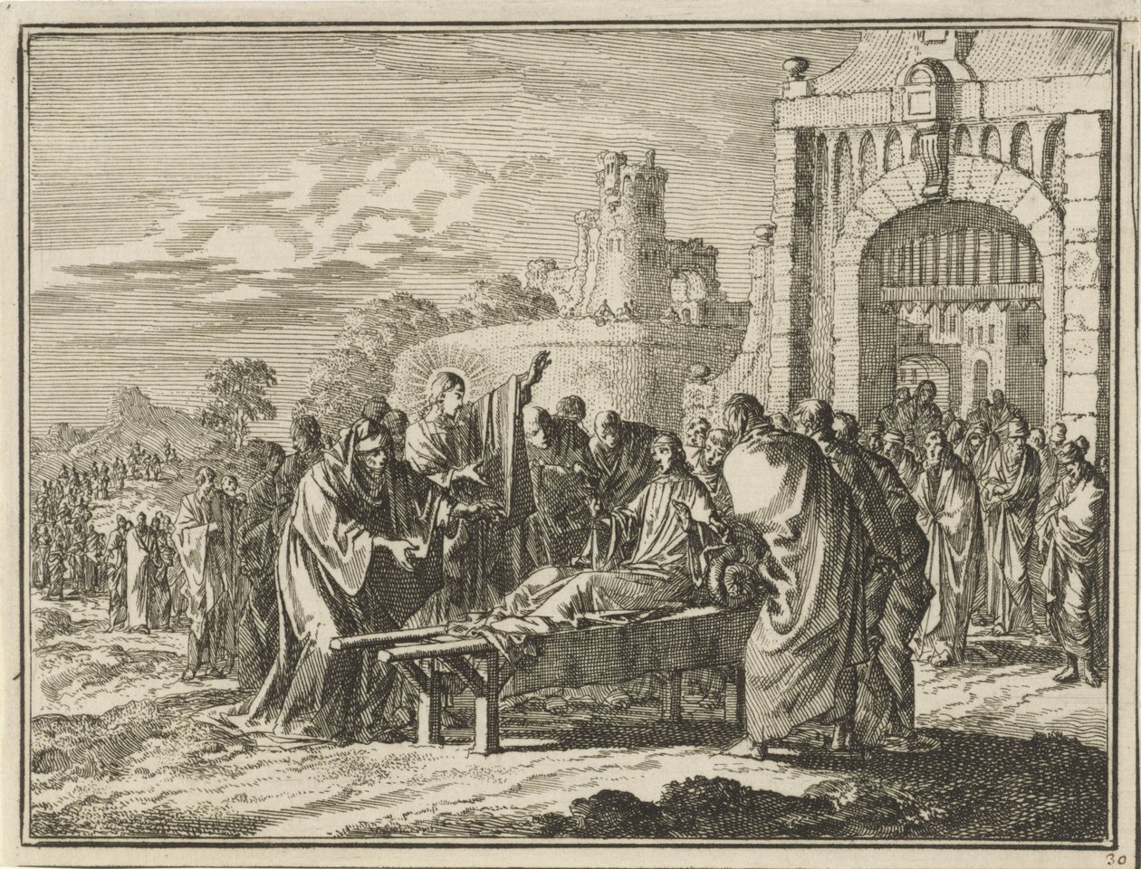 Christus erweckt den Sohn der Witwe von Nain von Jan Luyken