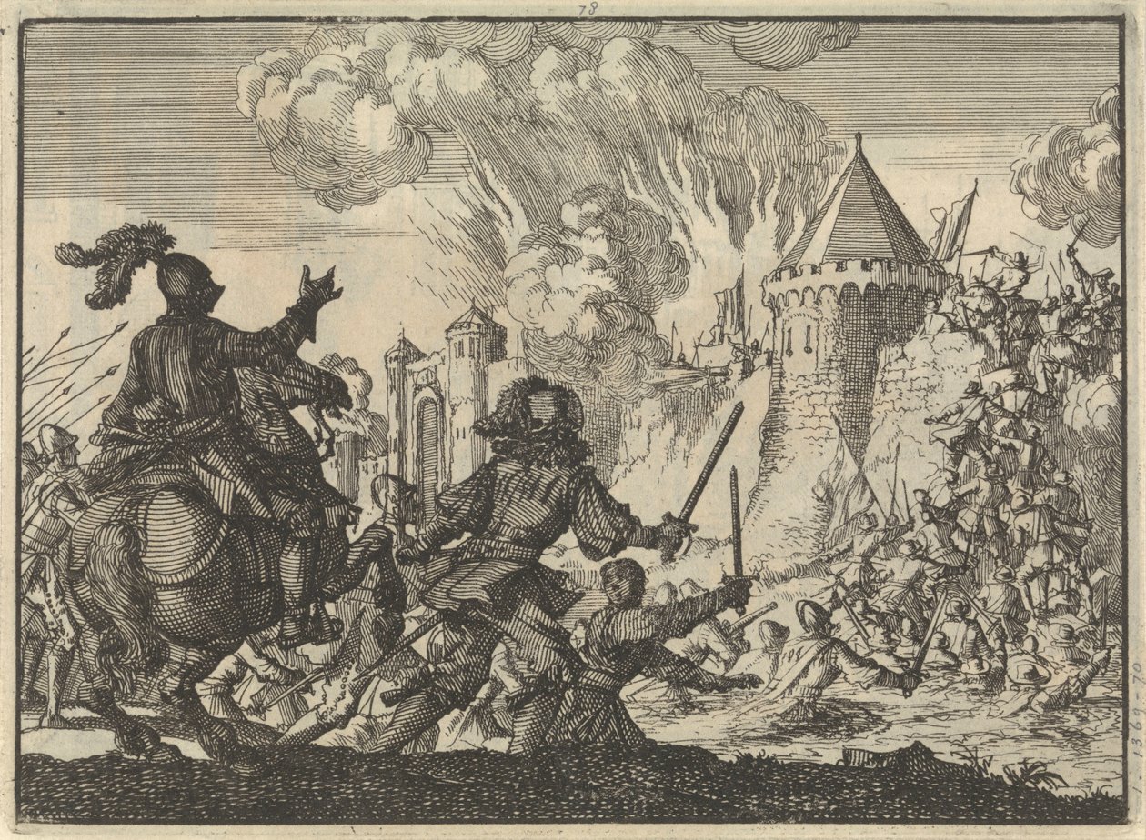 Holländische Truppen stürmen die Mauer von Tienen, 1635 von Jan Luyken