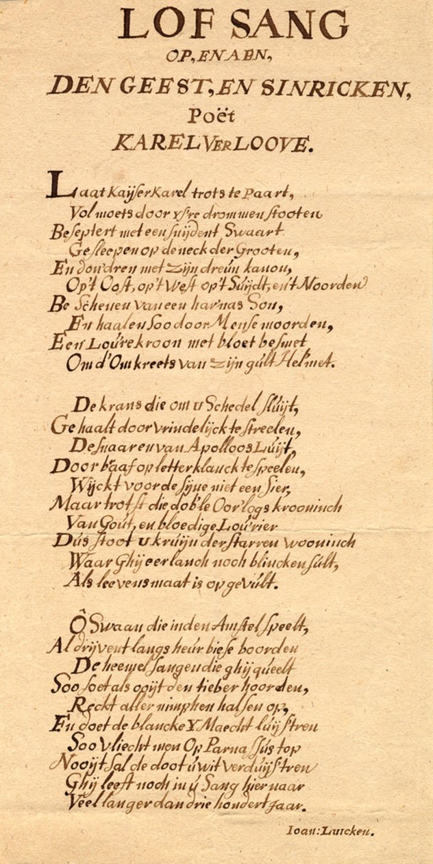 Lofsang op en aen den geest- en sinricken poét Karel Verloove von Jan Luyken