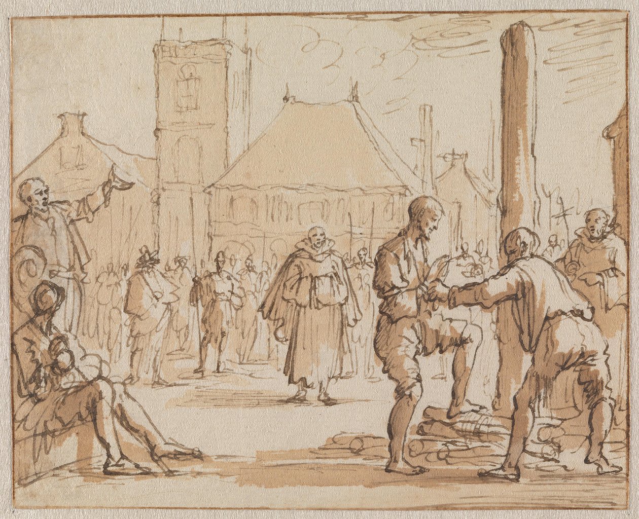 Pieter Bekjen besteigt den Scheiterhaufen in Amsterdam im Jahr 1569 von Jan Luyken