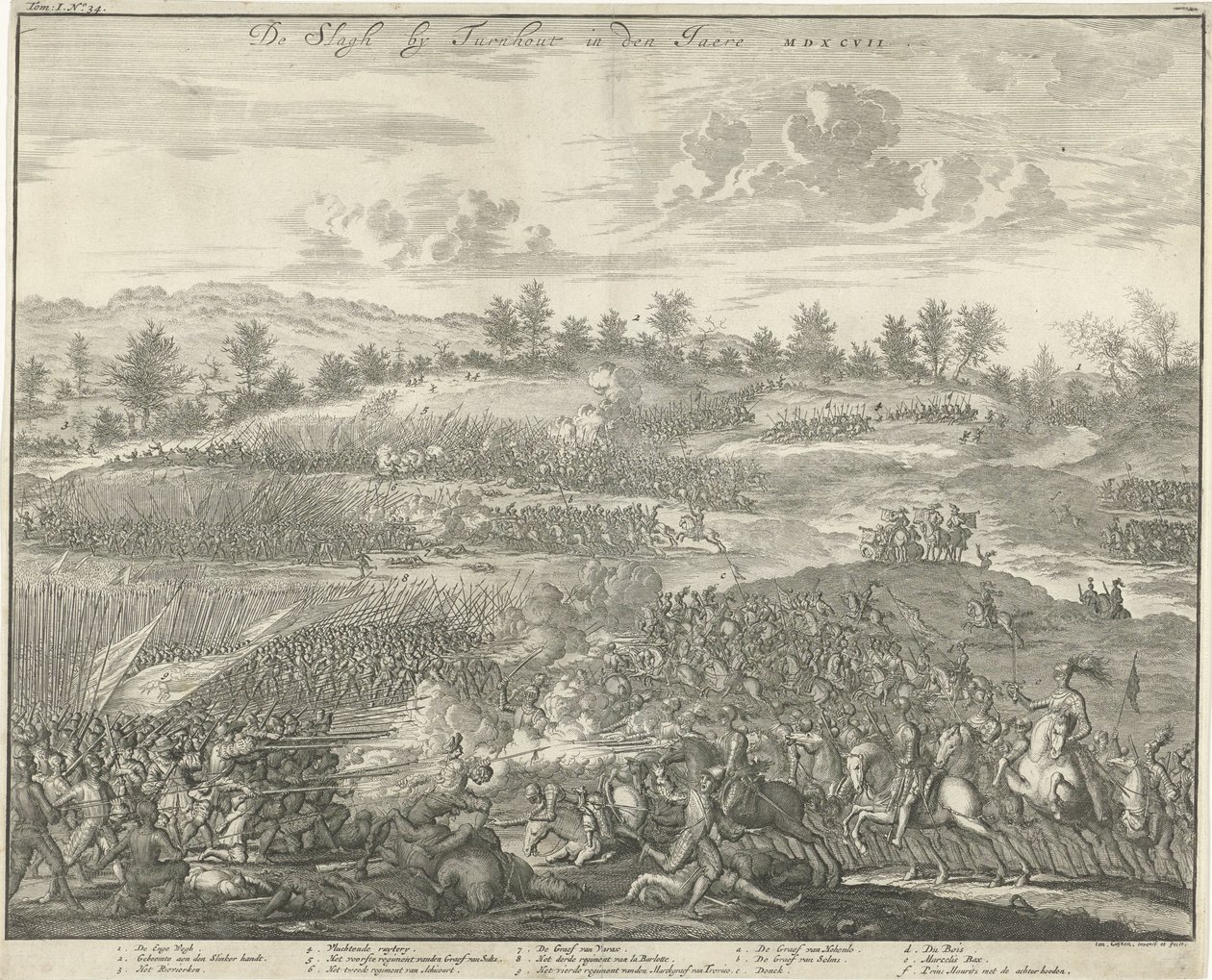 Schlacht bei Turnhout, 1597 De Slagh by Turnhout in den Jaere MDXCVII (Titel auf Objekt) von Jan Luyken