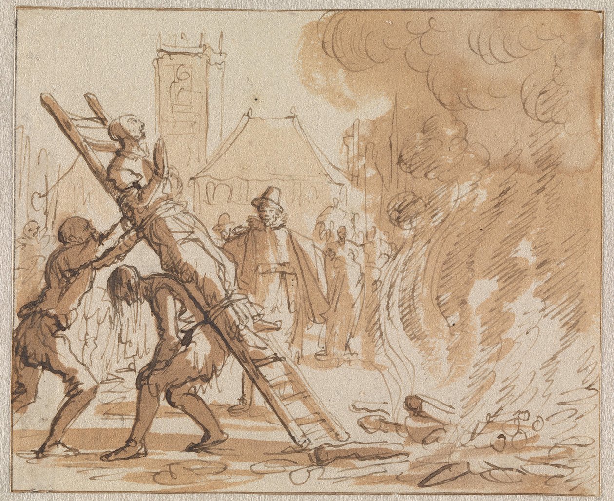 Hinrichtung von Anneken Heyndriks auf dem Dam in Amsterdam im Jahr 1571 von Jan Luyken