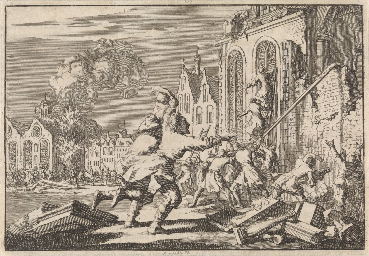Zerstörung katholischer Kapellen in London, 1688 von Jan Luyken