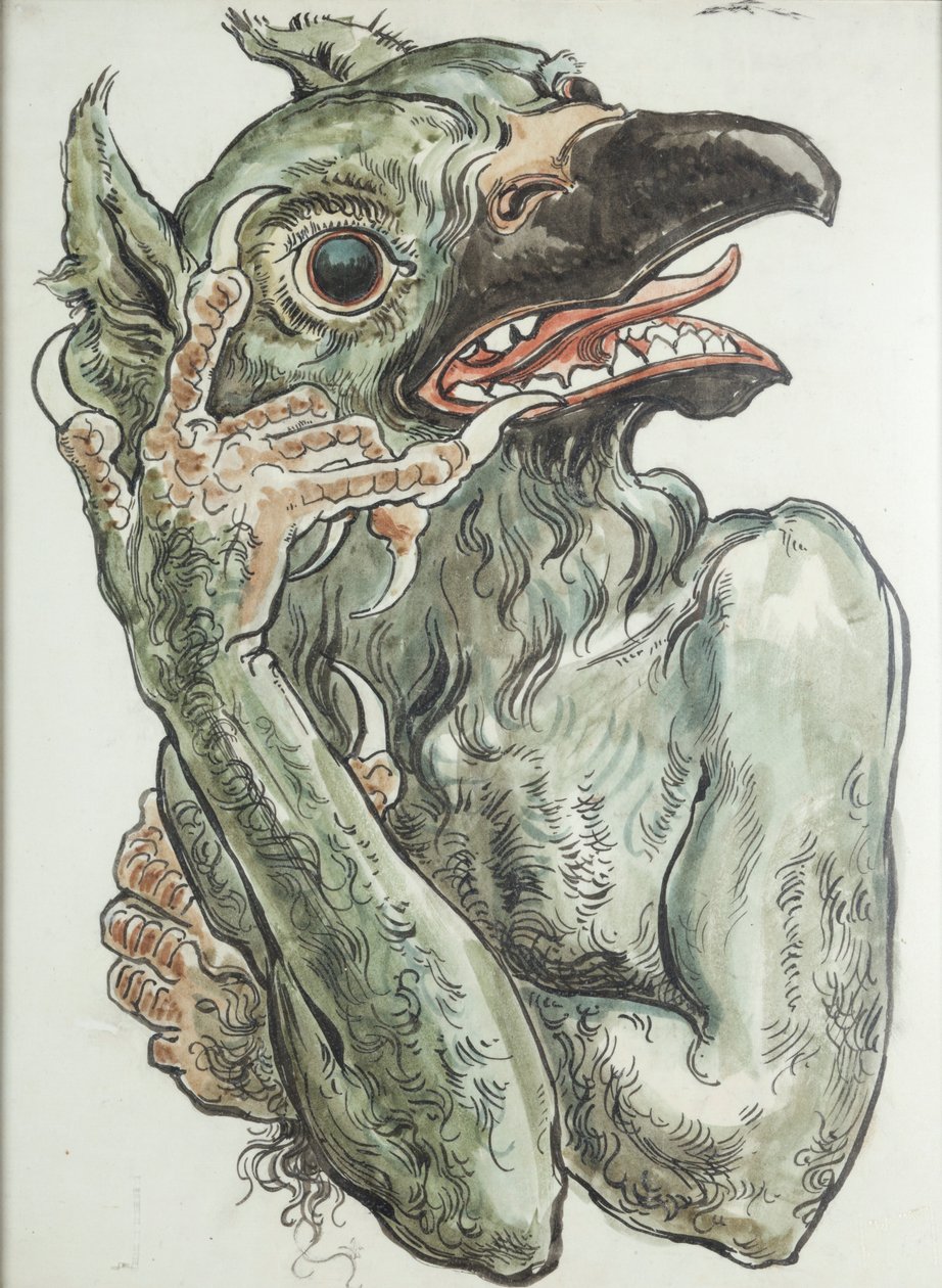 Kartonskizze für die Polychromie der Marienkirche - Teufel mit Vogelkopf von Jan Matejko