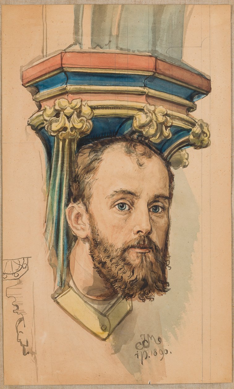 Karton für die Polychromie der Marienkirche - Konsole in Form eines Männerkopfes (Porträt von T. Stryjeński) von Jan Matejko