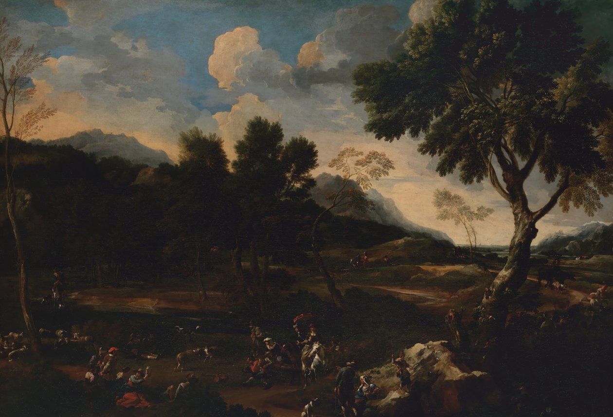 Landschaft mit einem Kampf zwischen zwei Widdern, ca. 1640 von Jan Miel