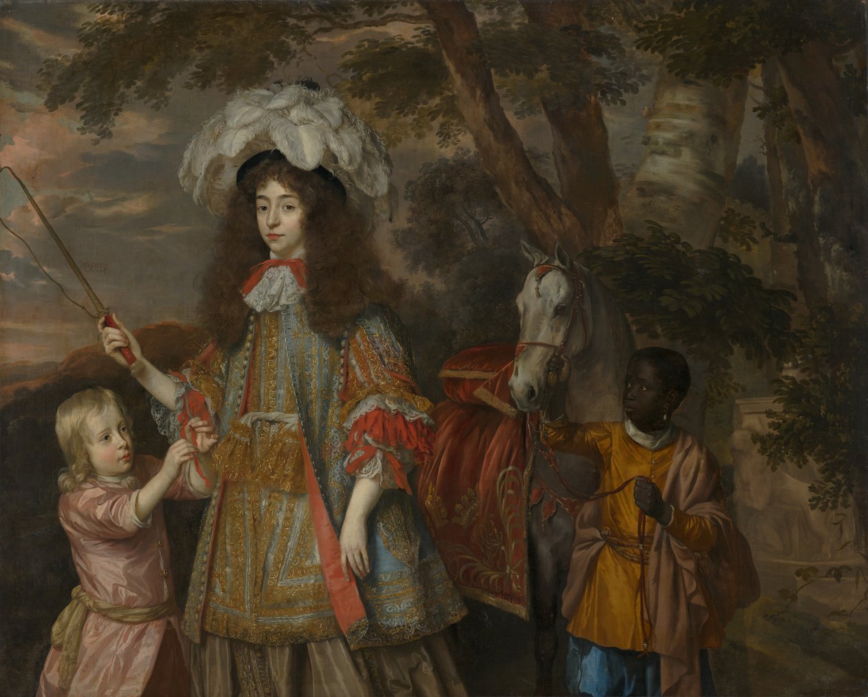 Porträt von Maria von Oranien (1642-1688), mit Hendrik van Zuijlestein (gest. 1673) und einem Diener, 1665 von Jan Mytens or Mijtens