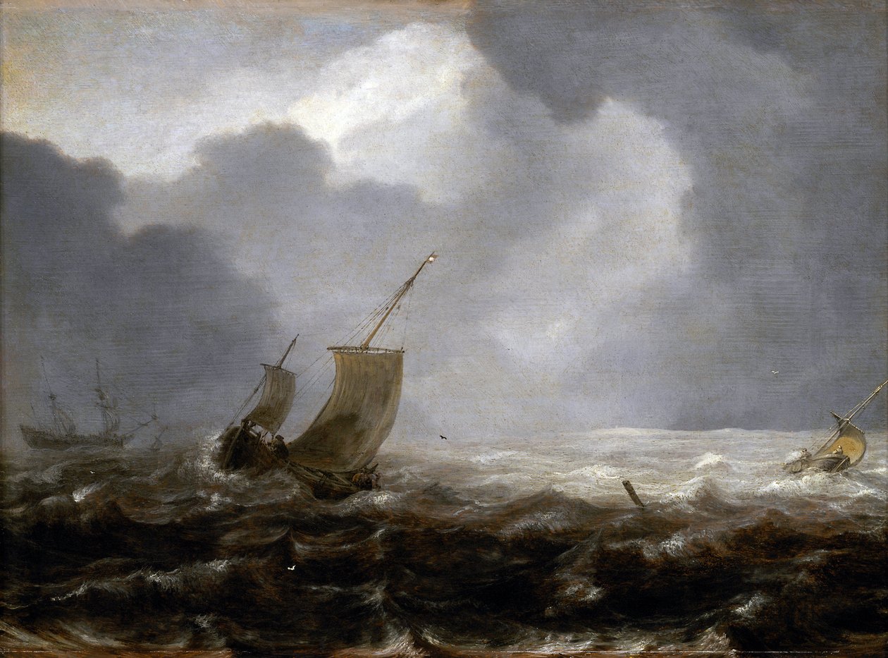 Fischerboote an einem windigen Tag von Jan Porcellis