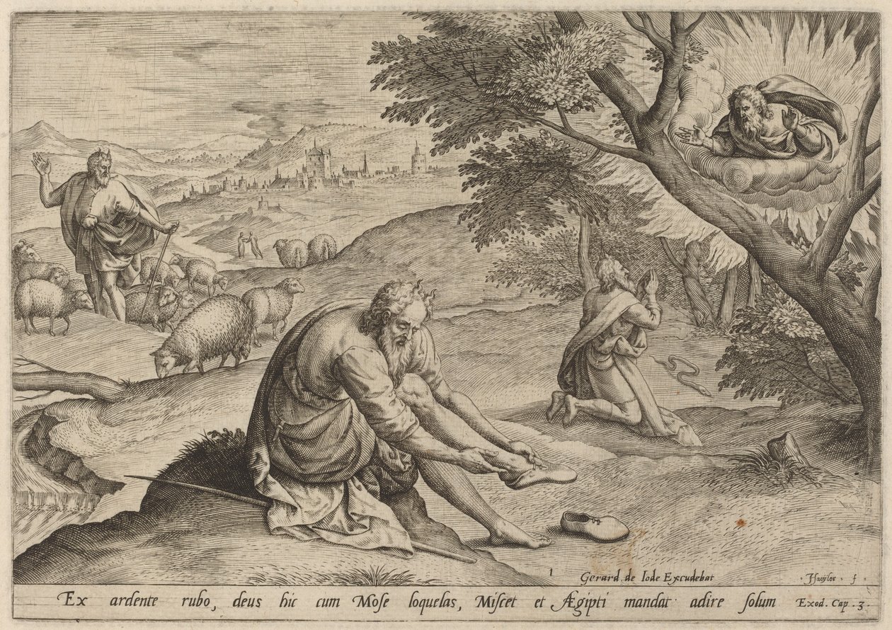 Gott erscheint Moses von Jan Sadeler I, after Maarten van Cleef