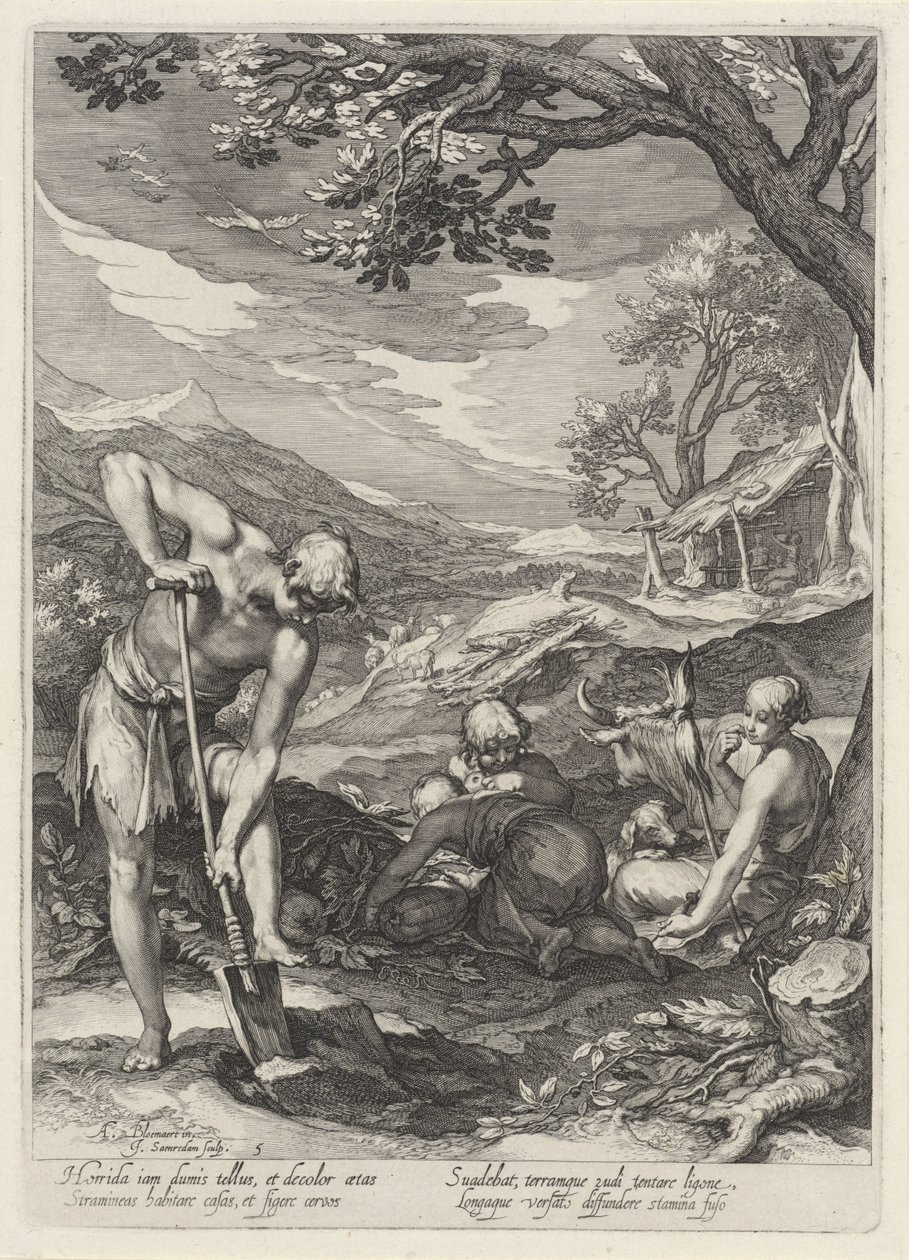 Adam und Eva bei der Arbeit außerhalb des Paradieses von Jan Saenredam