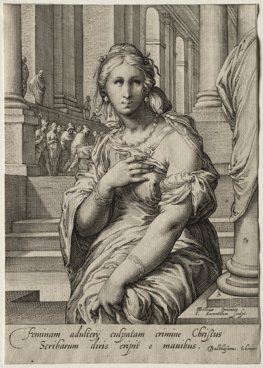 Heldinnen des Neuen Testaments: Die beim Ehebruch ertappte Frau von Jan Saenredam