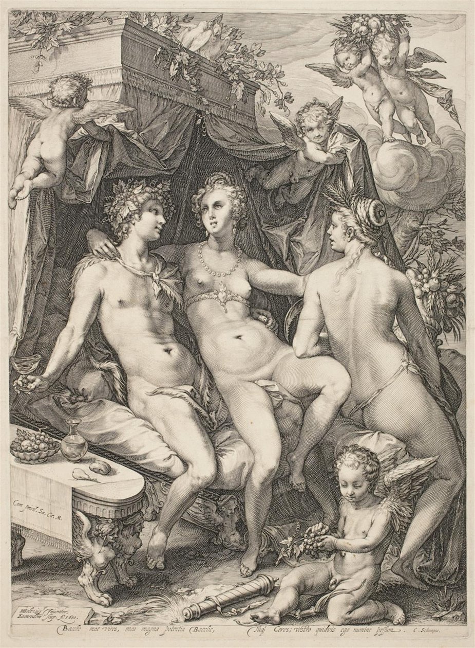 Venus auf einer Couch zwischen Bacchus und Ceres von Jan Saenredam