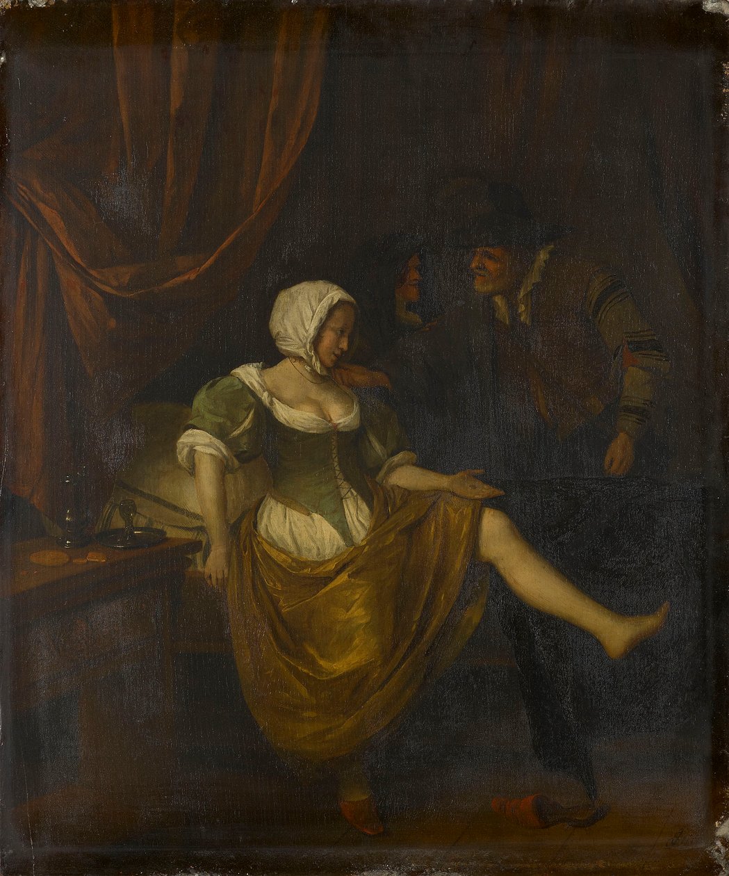 Szene in einem Bordell mit einem alten Mann, der einem Mädchen Geld gibt von Jan Steen