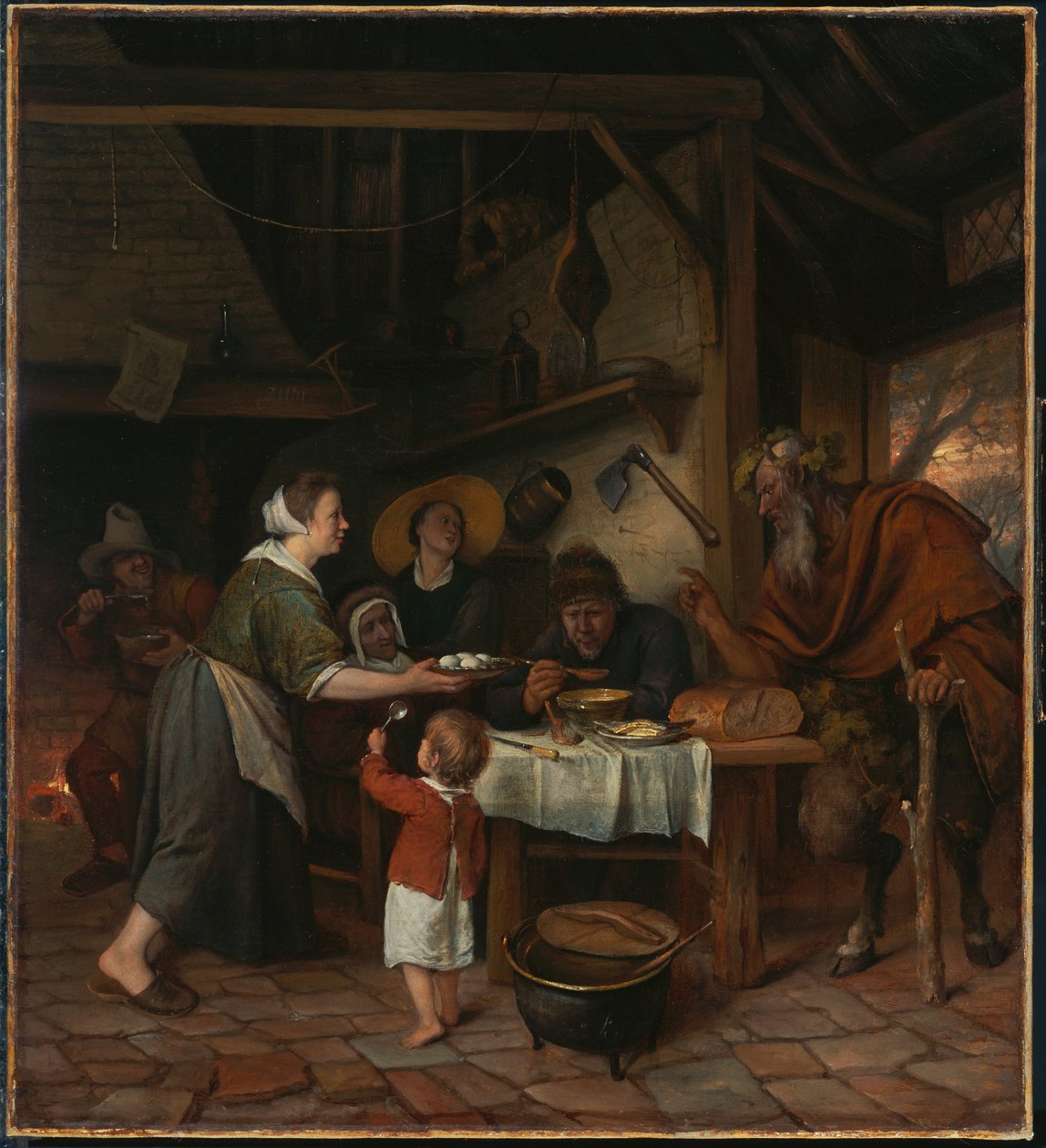 Der Satyr und die Bauernfamilie von Jan Steen