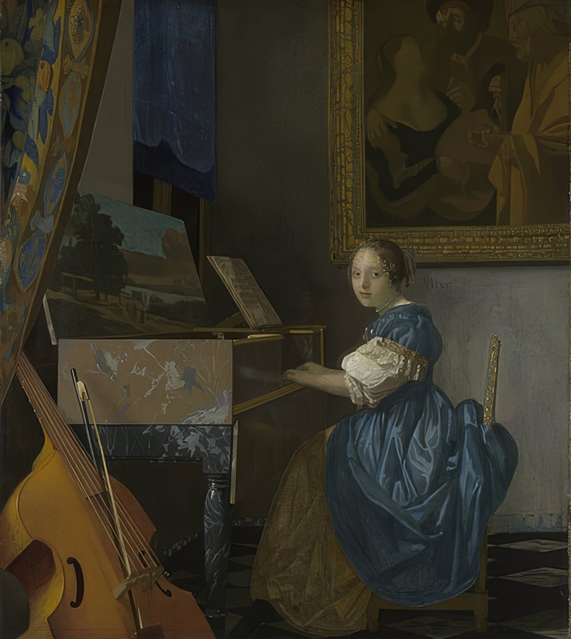 Junge Frau, an einem Virginal sitzend von Jan Vermeer van Delft