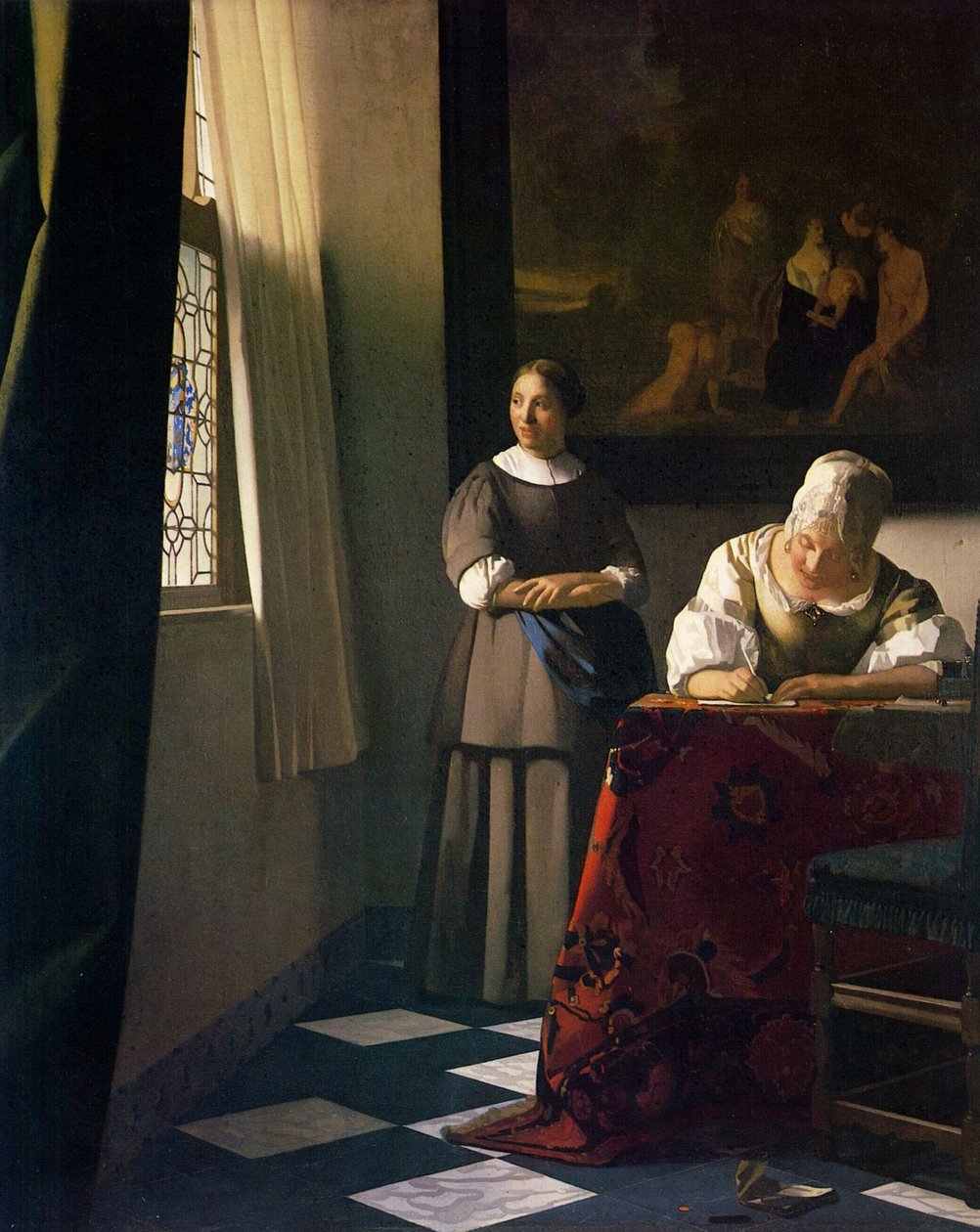 Dame, die einen Brief mit ihrer Magd schreibt von Jan Vermeer van Delft