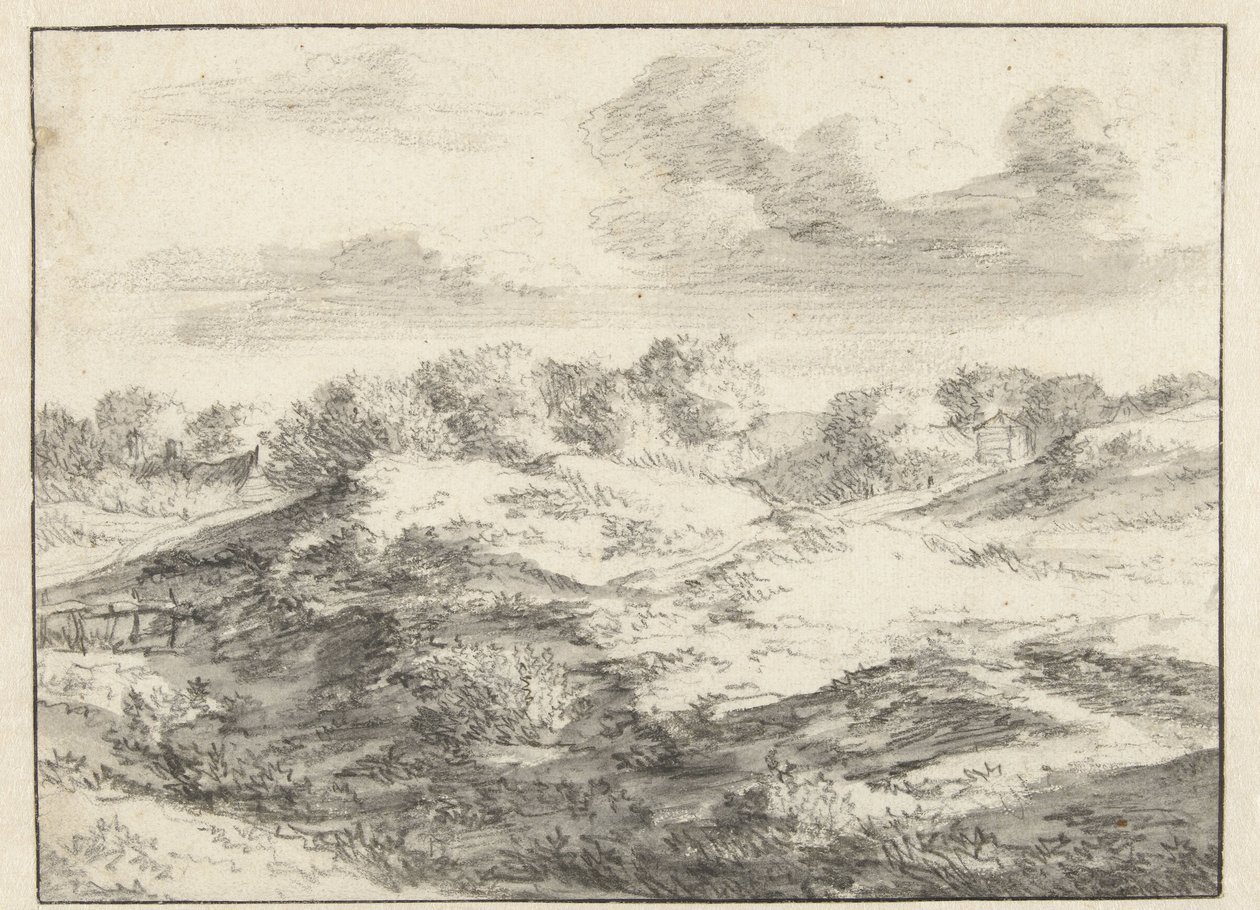 Dünenlandschaft mit einem Häuschen in der Ferne von Jan Vermeer van Haarlem (I) (attributed to)
