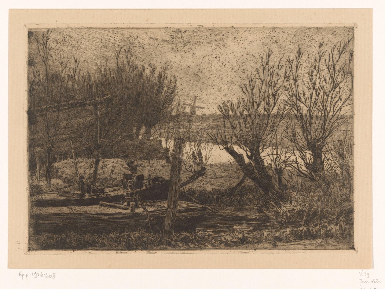 Landschaft mit Booten in einem Graben nahe einer Wasserstraße von Jan Veth