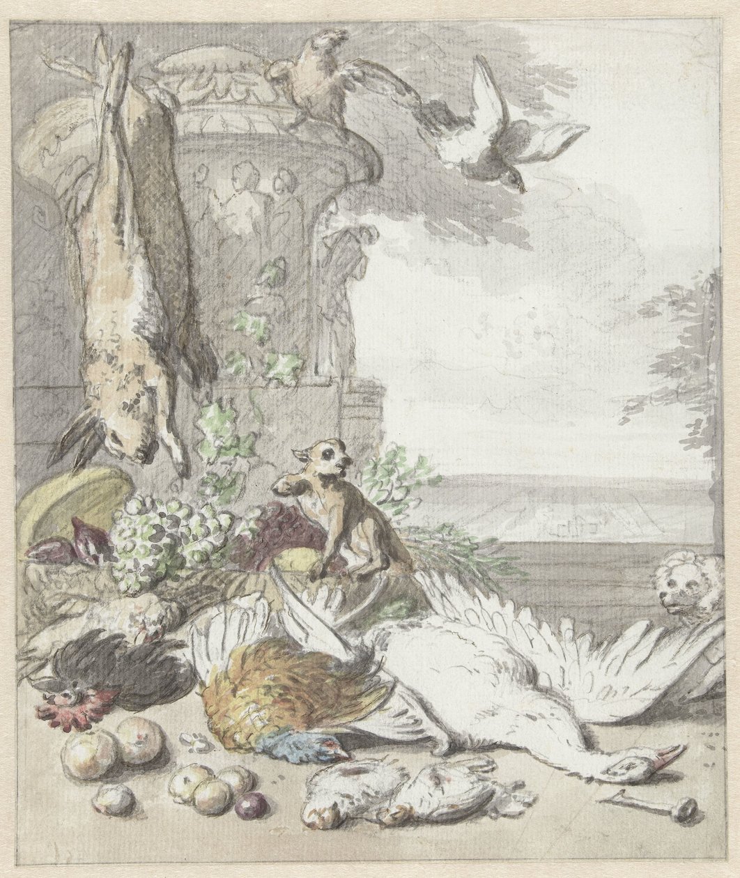 Totes Wild, ein Affe, ein Hund und einige Vögel von Jan Baptist Weenix