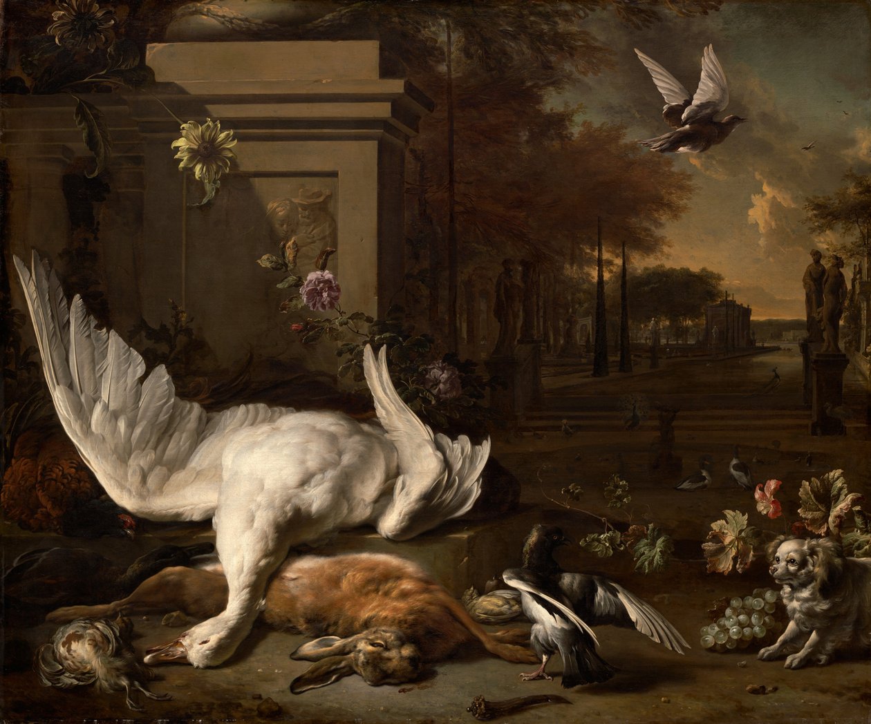 Stillleben mit Schwan und Wild vor einem Landgut, um 1685 von Jan Baptist Weenix