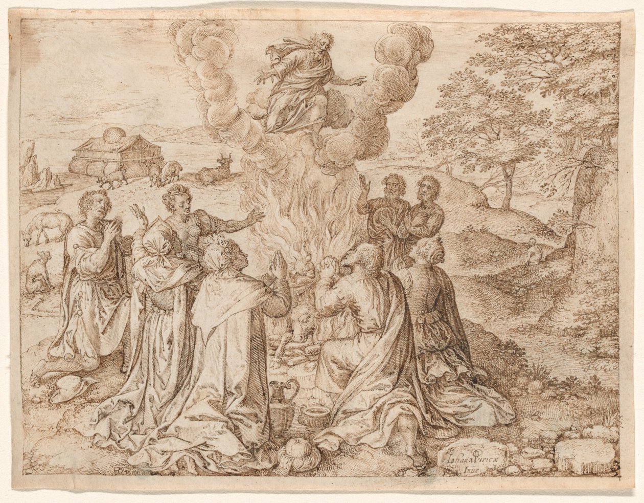 Noahs Opfer, Platte IX aus Die Schöpfung und frühe Geschichte der Menschheit von Jan Wierix