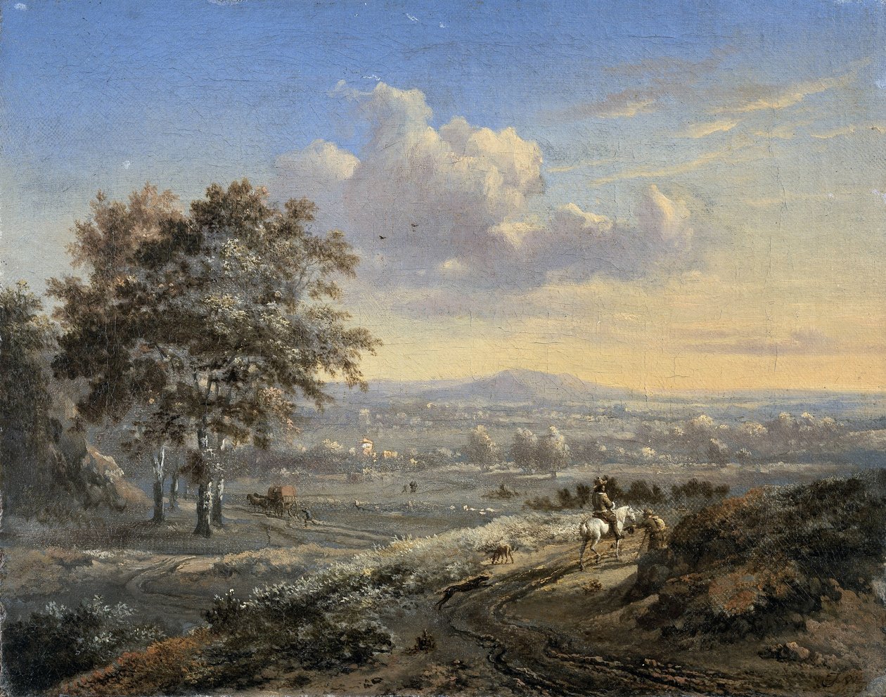 Hügelige Landschaft mit einem Reiter auf einer Landstraße von Jan Wijnants