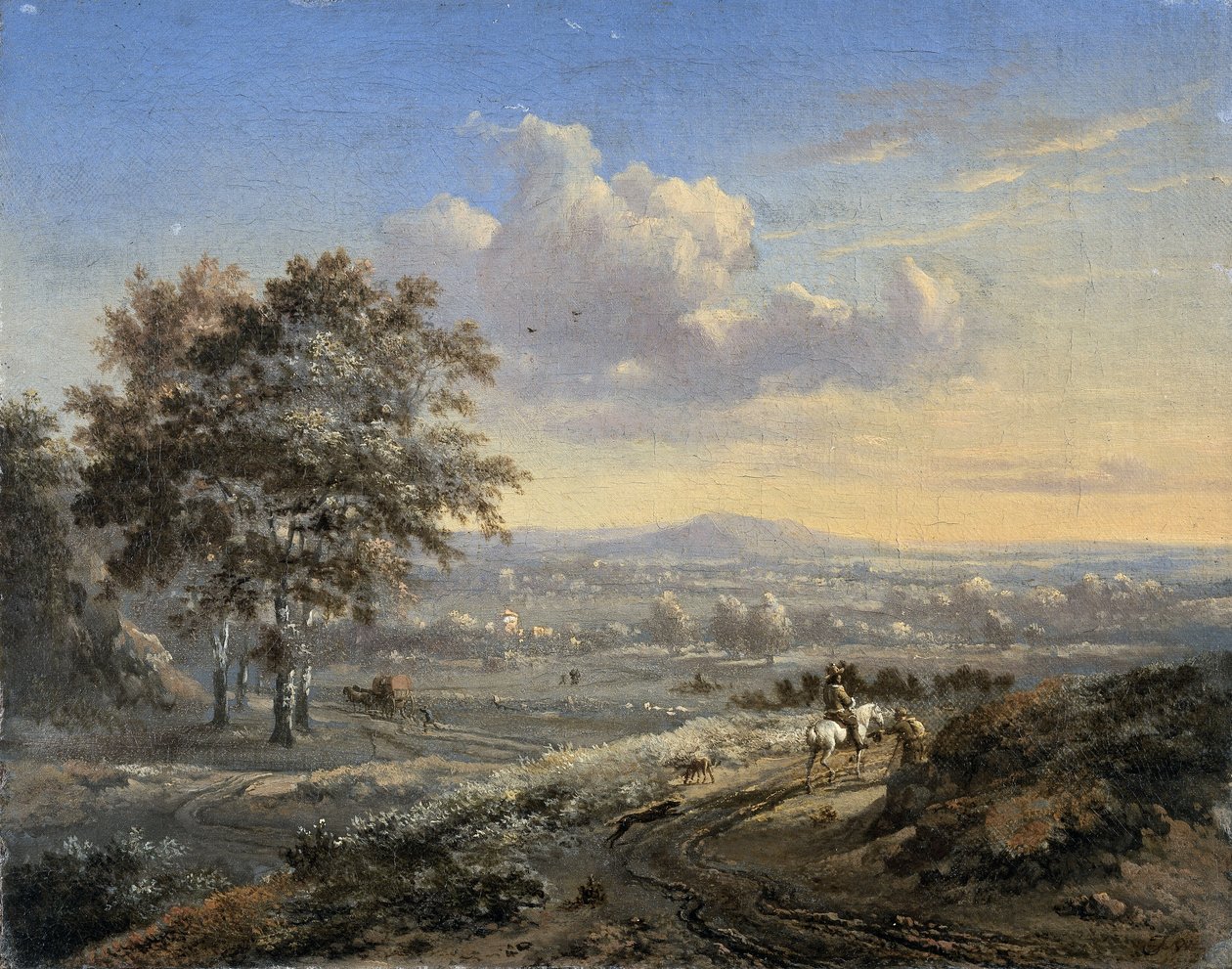 Hügelige Landschaft mit einem Reiter auf einer Landstraße von Jan Wijnants