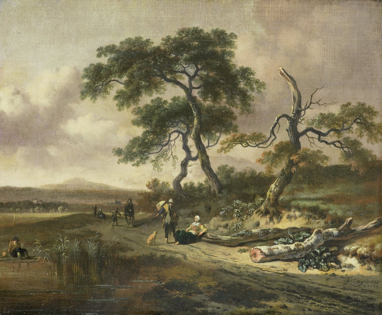 Landschaft mit einem Händler und einer ruhenden Frau von Jan Wijnants