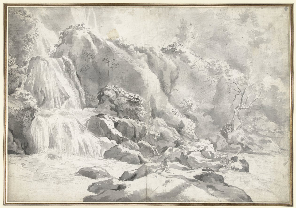 Ansicht des Wasserfalls bei Tivoli mit einem Zeichner von Jan Worst (attributed to)
