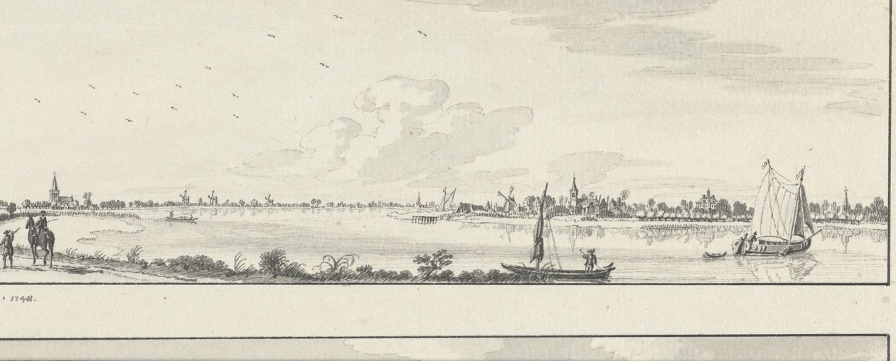 Blick über die Lek auf die Dörfer Lopik, Jaarsveld, Tienhoven, Ameide und das Haus Herlaer von Jan de Beijer