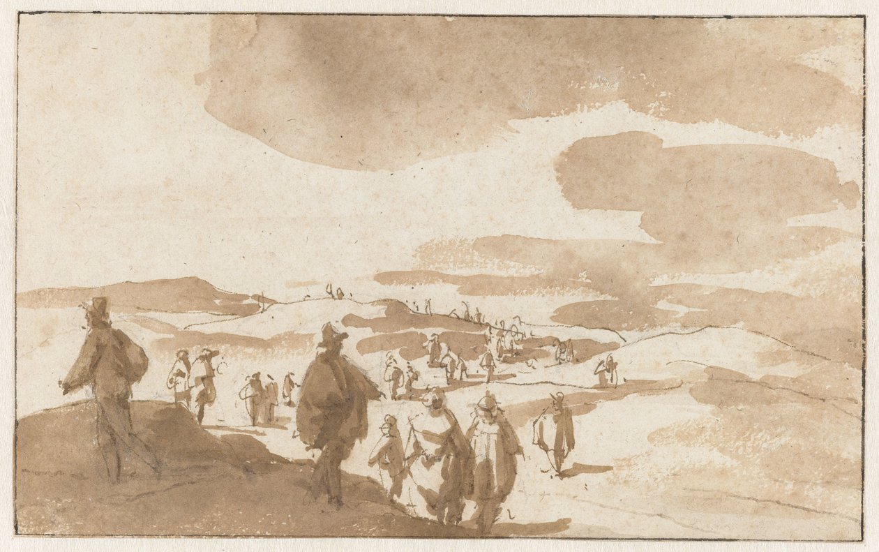 Zwei Skizzen von Figuren in den Dünen bei Scheveningen von Jan de Bisschop