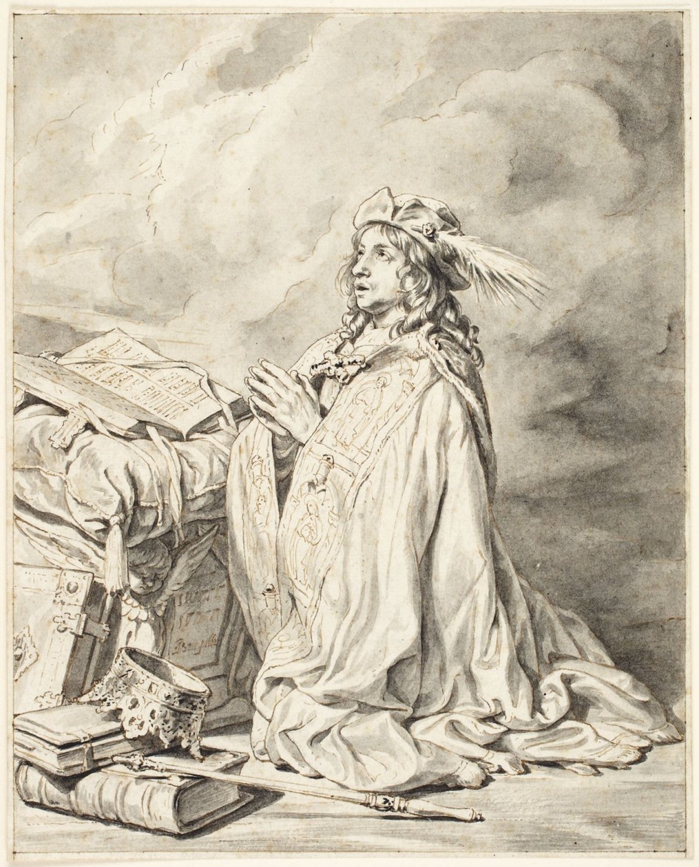König David im Gebet kniend von Jan de Bray