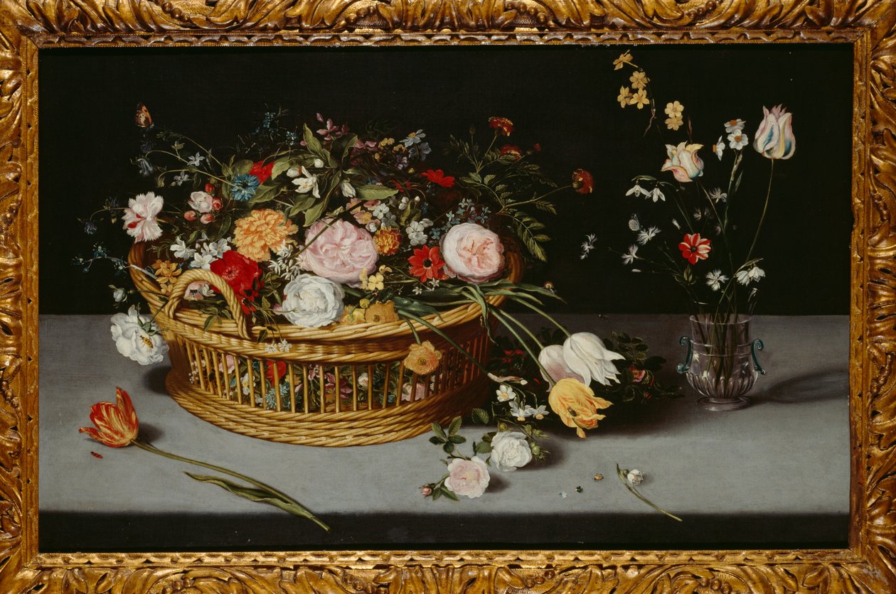 Stillleben mit Korb und Blumenvase von Jan the Younger Brueghel