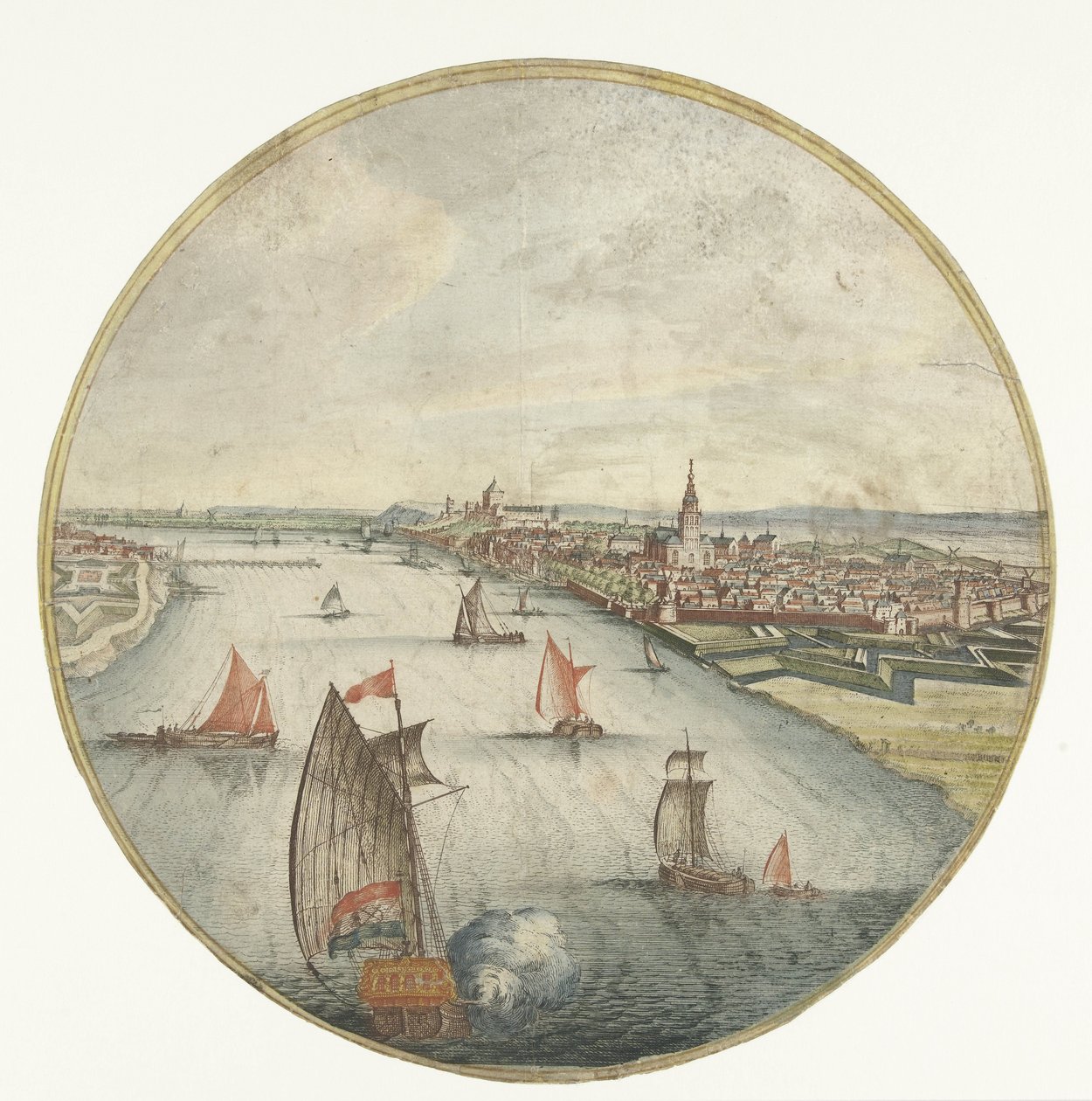 Ansicht von Nijmegen mit der Waal und der Valkhofburg von Jan van Call (I) (attributed to)