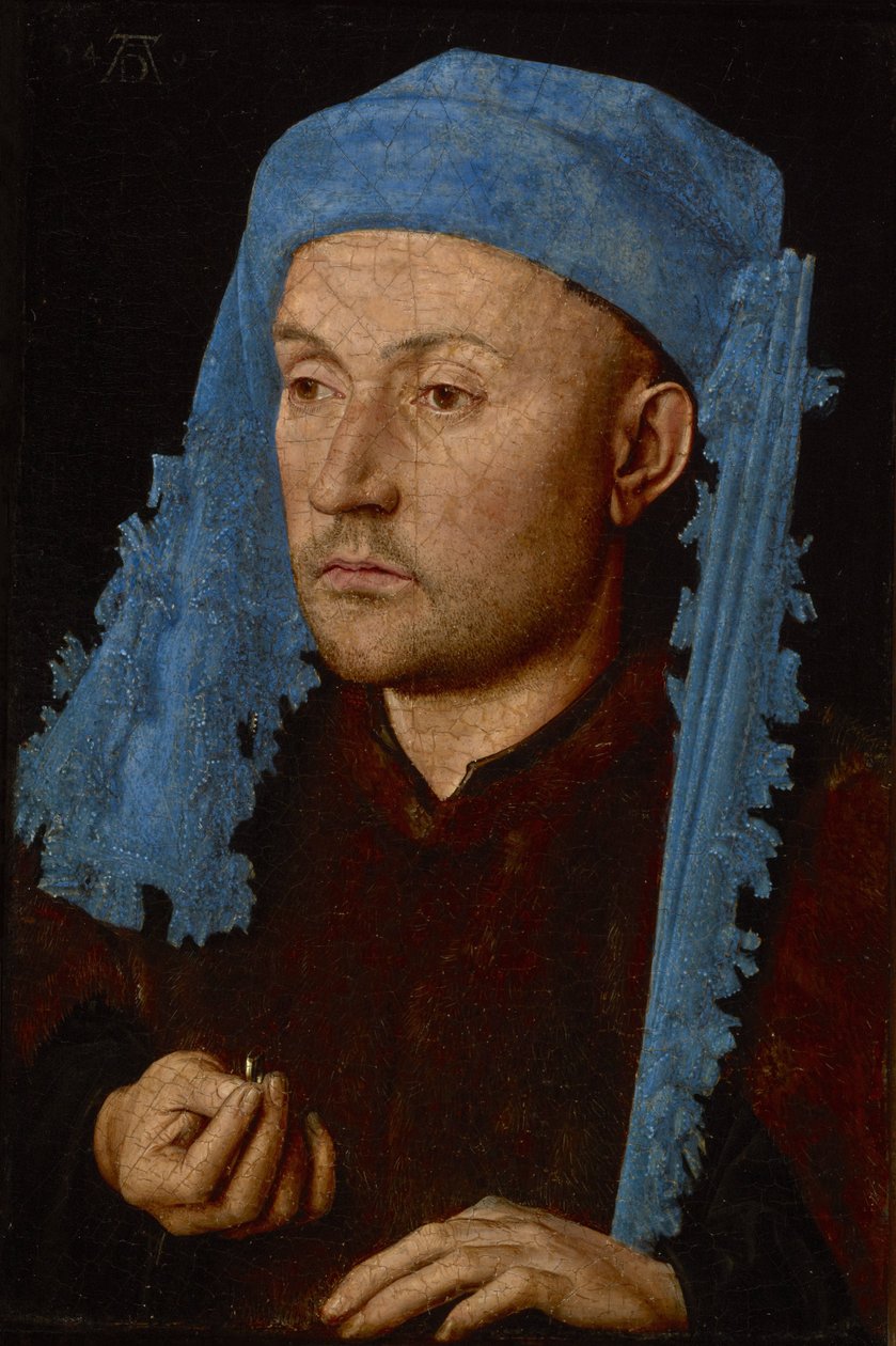 Porträt eines unbekannten Mannes mit blauer Kappe von Jan van Eyck