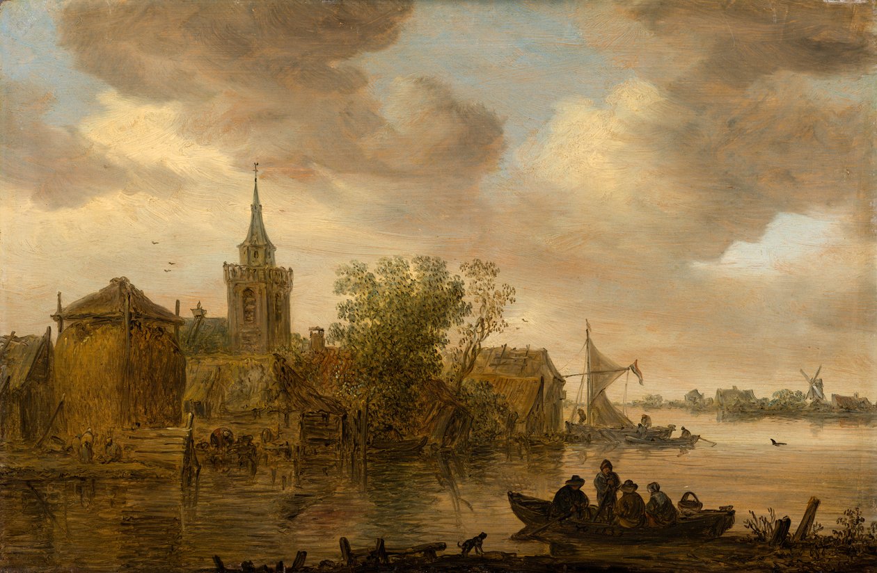 Flussansicht mit Kirche und Bauernhaus von Jan van Goyen