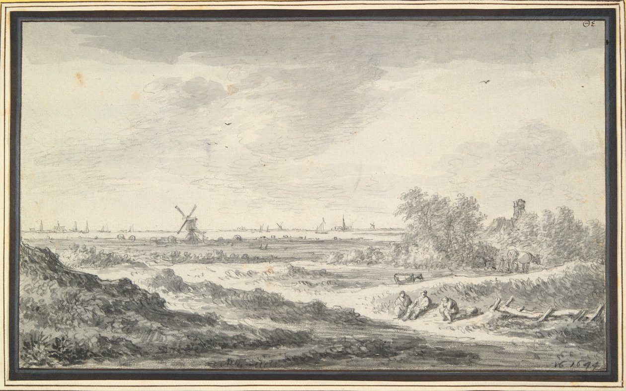 Blick auf einen Fluss mit Dünen im Vordergrund von Jan van Goyen