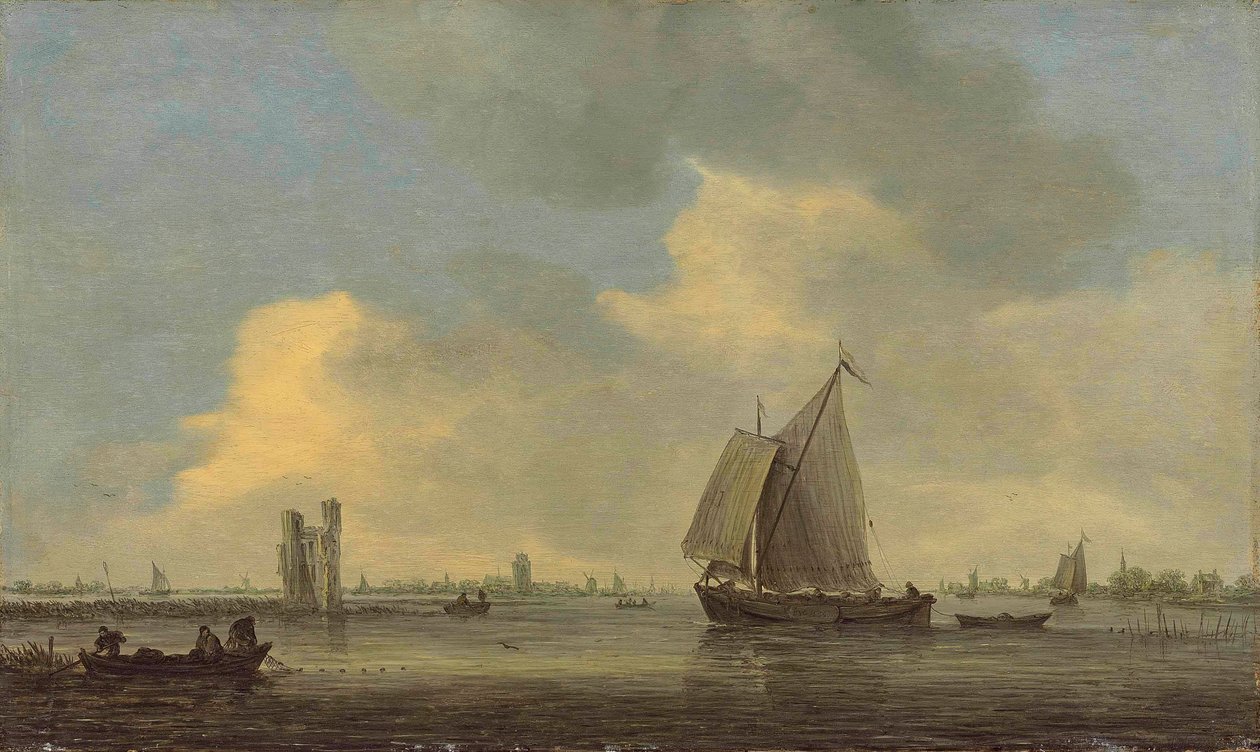 Blick auf die Merwede und die Ruine des Huis te Merwede; im Hintergrund Dordrecht von Jan van Goyen
