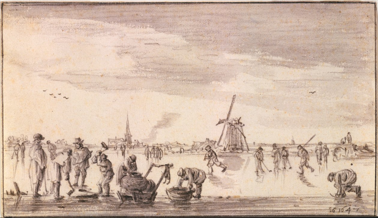 Winterlandschaft mit Schlittschuhläufern und Fischern von Jan van Goyen