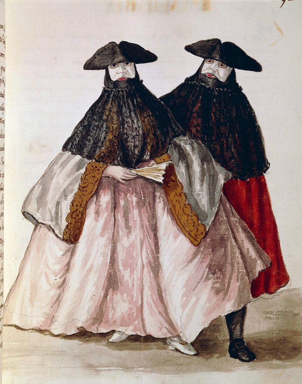 Karnevalsfiguren in Venedig, Illustration aus dem illustrierten Buch der venezianischen Kostüme, von Jan Grevenbroeck, Aquarell, Italien von Jan van Grevenbroeck
