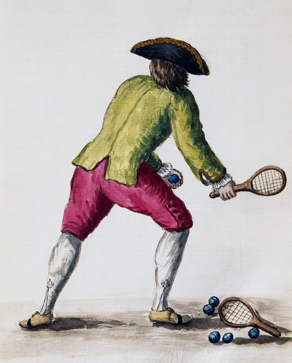 Mann spielt mit Schläger und Bällen, aus dem illustrierten Buch der venezianischen Kostüme, Italien von Jan van Grevenbroeck