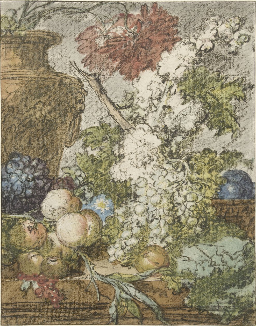 Skizze für ein Stillleben mit Früchten und Blumen von Jan van Huysum