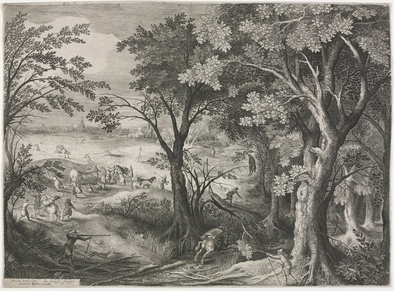 Landschaft mit Reisenden, die von einer Räuberbande angegriffen werden von Jan van Londerseel