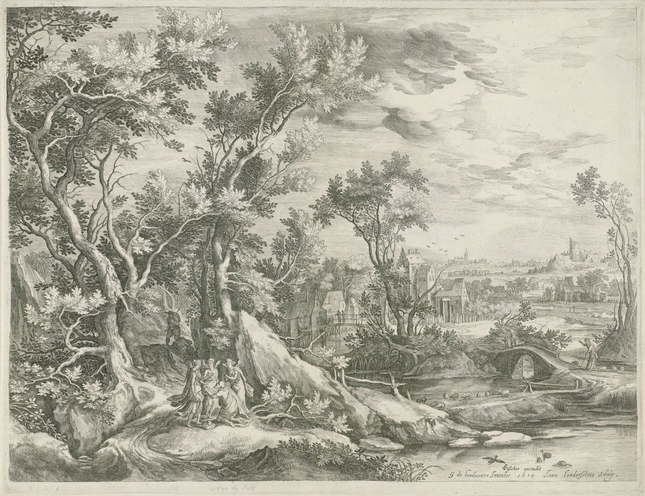 Landschaft mit Abraham, der die drei Engel bittet, Sodom zu verschonen von Jan van Londerseel
