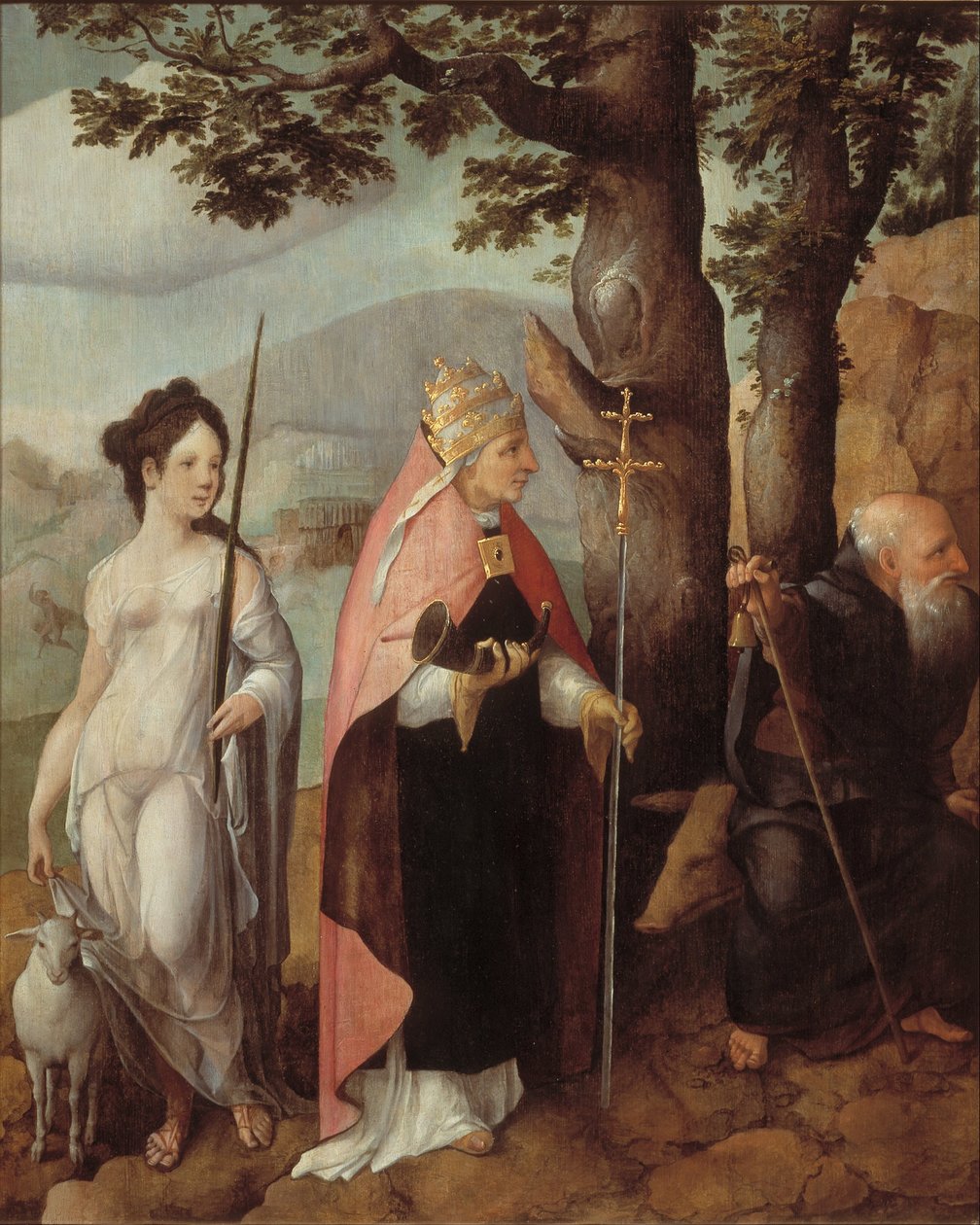 Triptychon mit dem Einzug Christi in Jerusalem, Heiligen und auf den Außenseiten der Flügel, Patrone der Familie Van Lokhorst von Jan van Scorel
