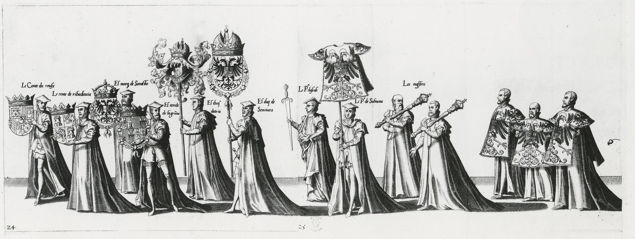 Kaiserliche Waffen bei der Trauerprozession von Kaiser Karl V., 1559 von Jan van and Doetechum Doetechum the elder