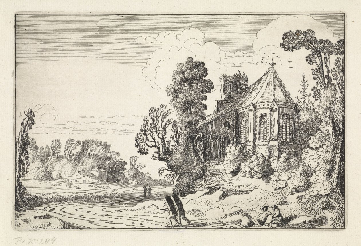 Figuren auf einem Landweg bei einer Kirchenruine von Jan van de Velde (II)