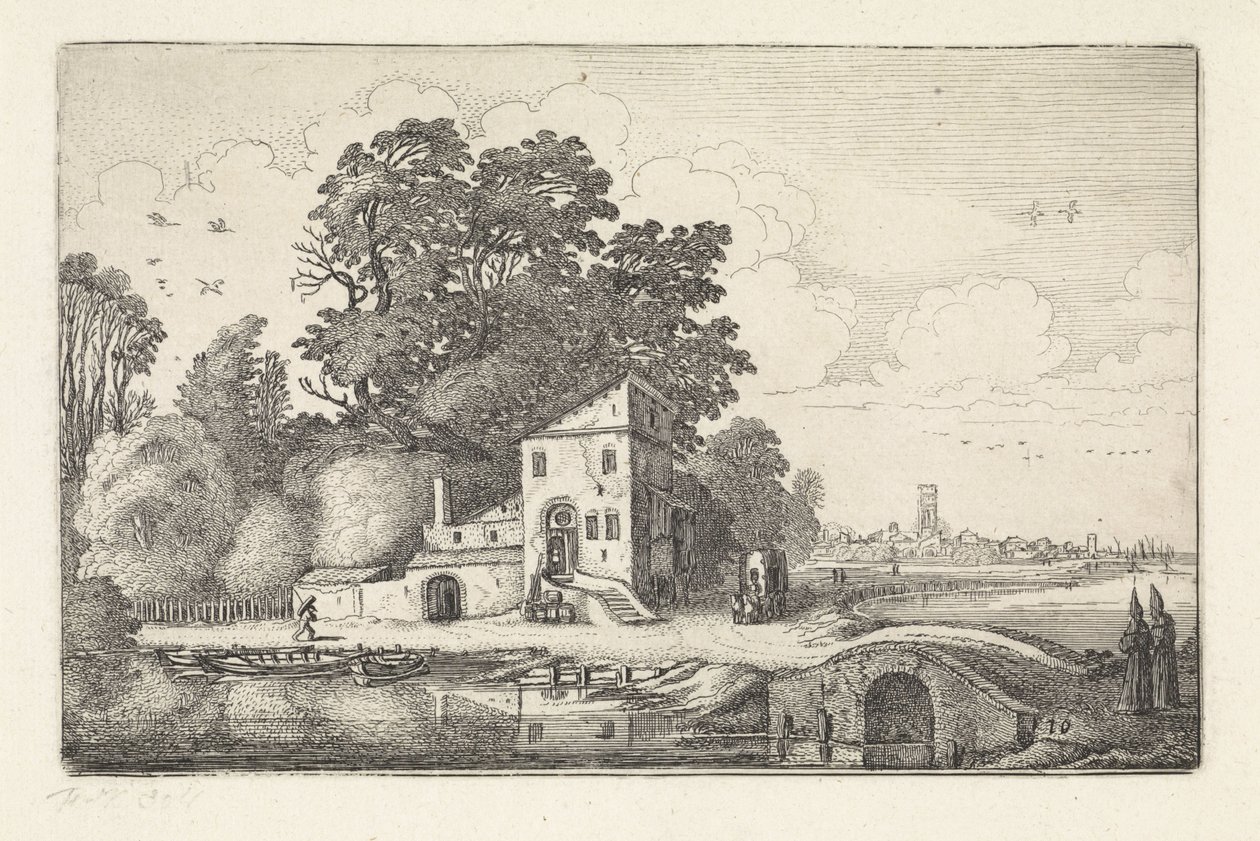 Haus bei einer Steinbrücke in einer Flusslandschaft von Jan van de Velde (II)