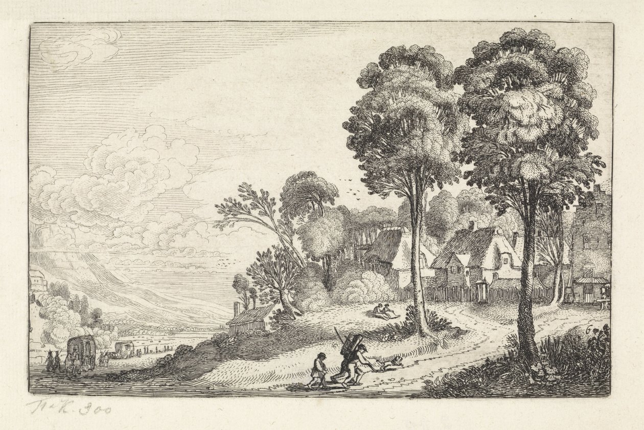Reisende auf einem Pfad bei einem Dorf von Jan van de Velde (II)