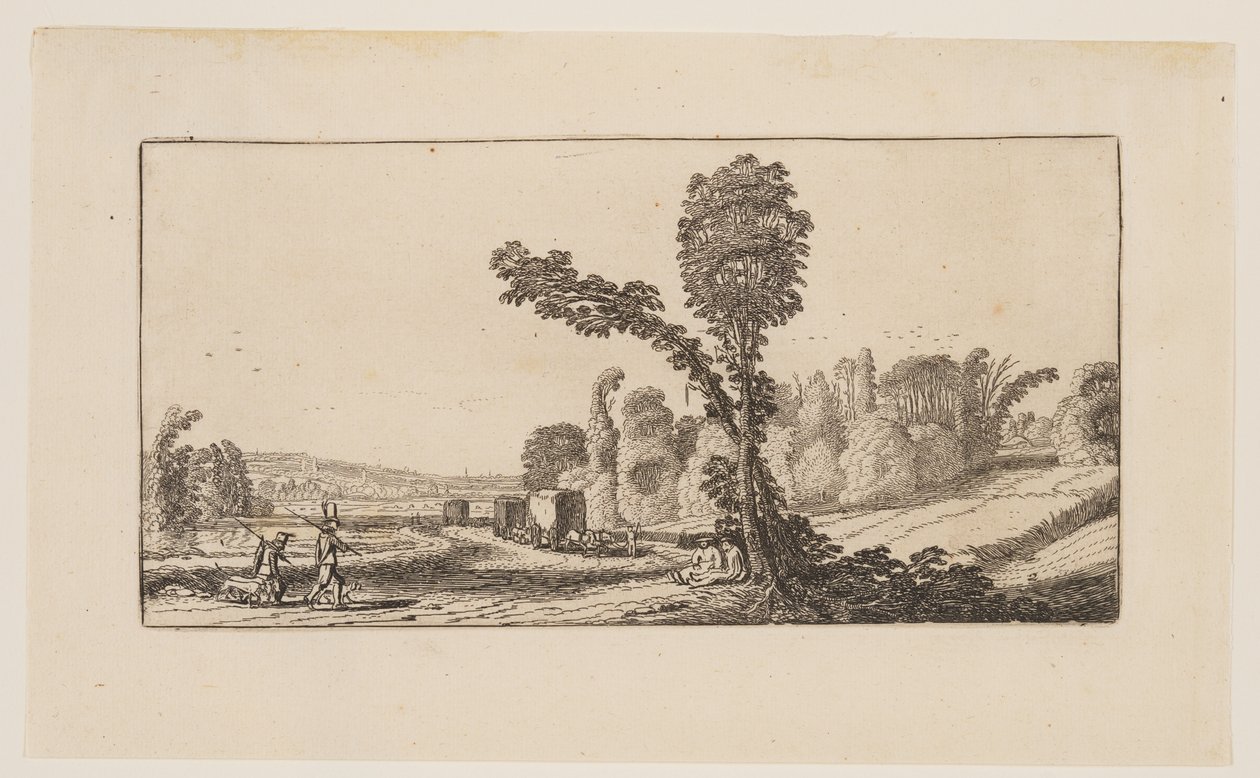 Landschaft mit Jägern und Heuwagen, aus Sechs Landschaften von Jan van de Velde II